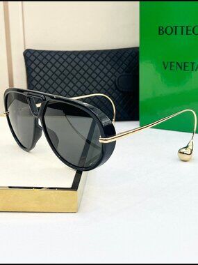 Bottega Veneta Black Gold Drop Aviator Sunglasses